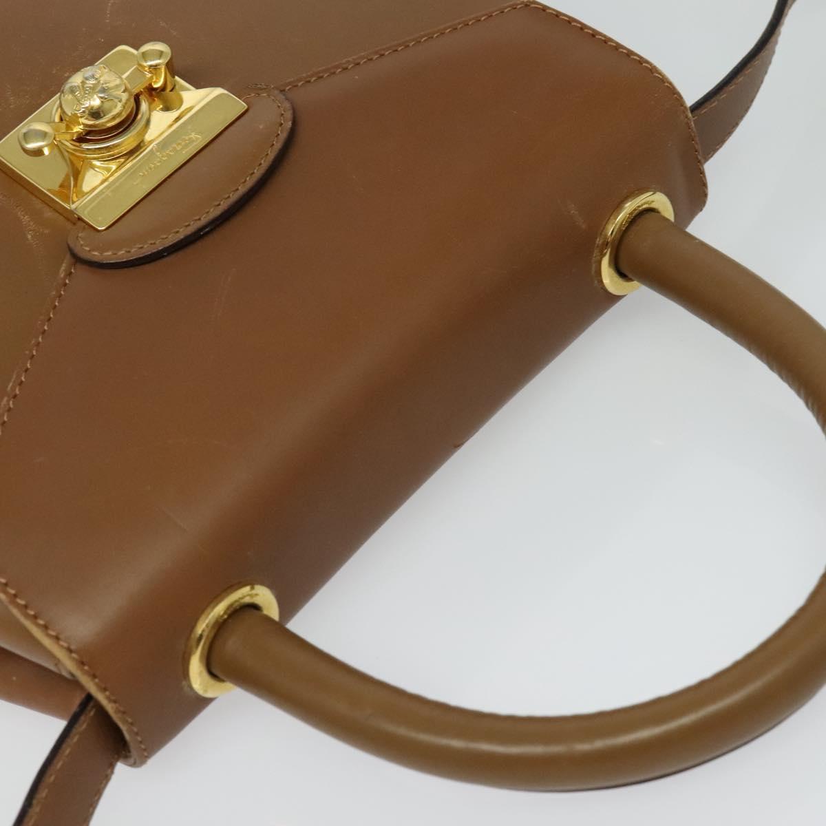 Salvatore Ferragamo Hand Bag Leather 2way Brown Gold Auth 121973
