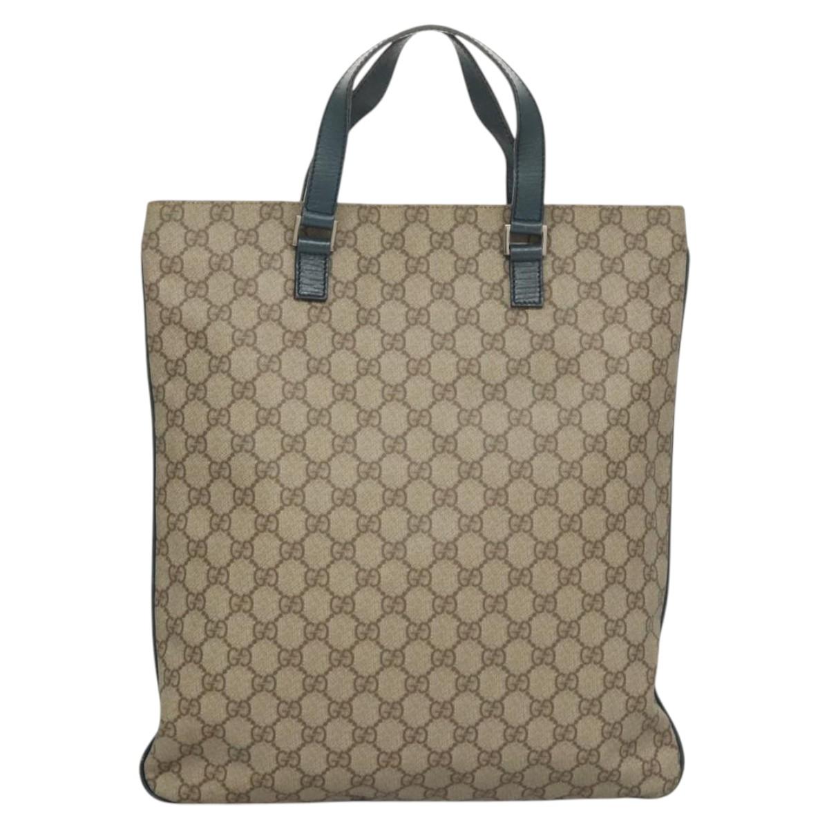 GUCCI GG Supreme Hand Bag PVC Beige Gold 131258 Auth 121977