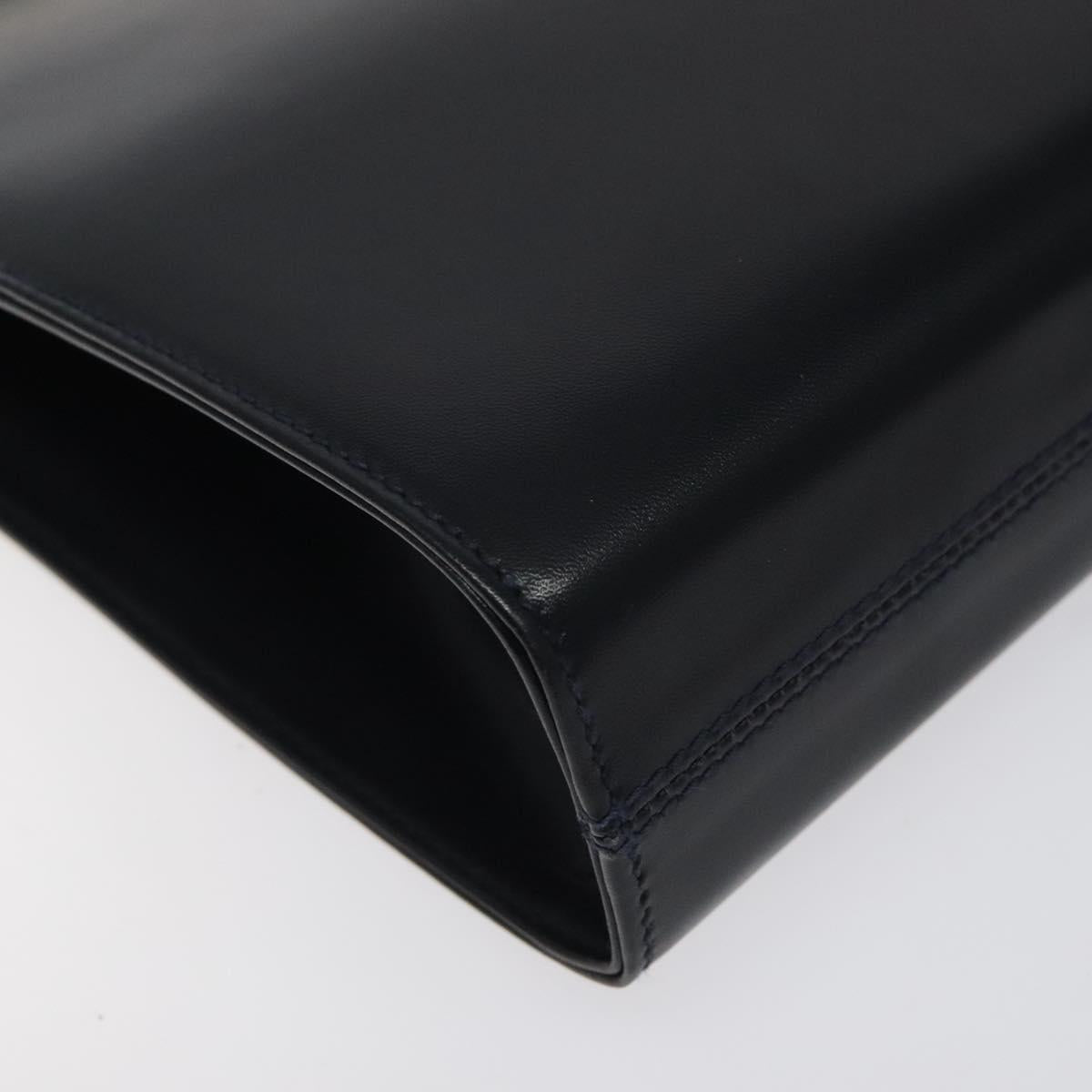 Salvatore Ferragamo Gancini Chain Shoulder Bag Leather Navy Gold Auth 121996