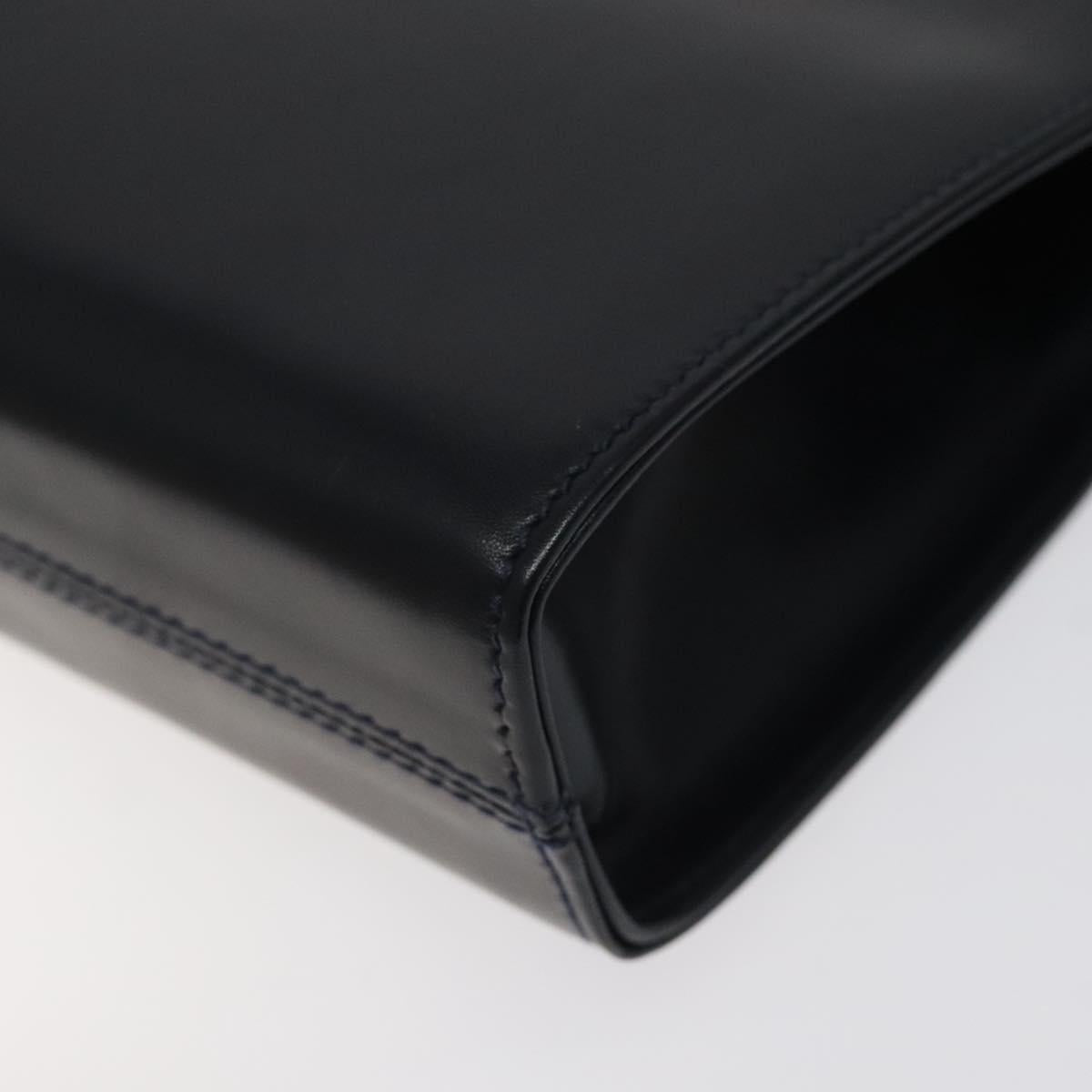 Salvatore Ferragamo Gancini Chain Shoulder Bag Leather Navy Gold Auth 121996