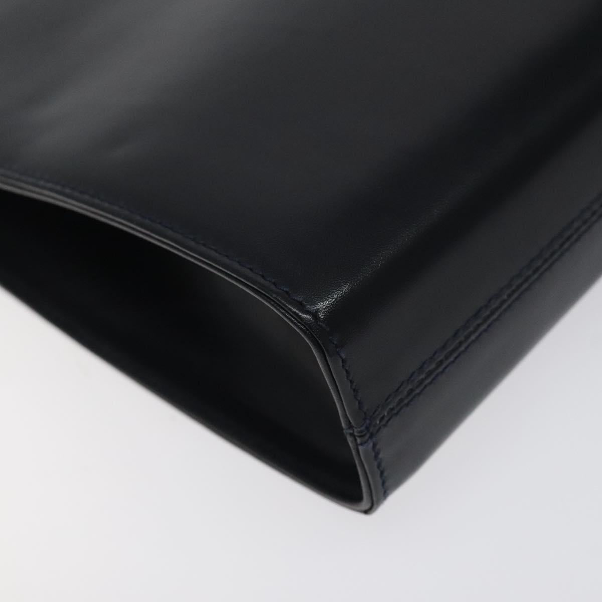 Salvatore Ferragamo Gancini Chain Shoulder Bag Leather Navy Gold Auth 121996