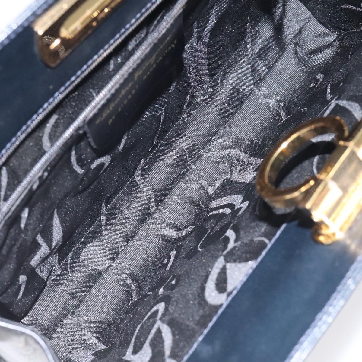 Salvatore Ferragamo Gancini Chain Shoulder Bag Leather Navy Gold Auth 121996