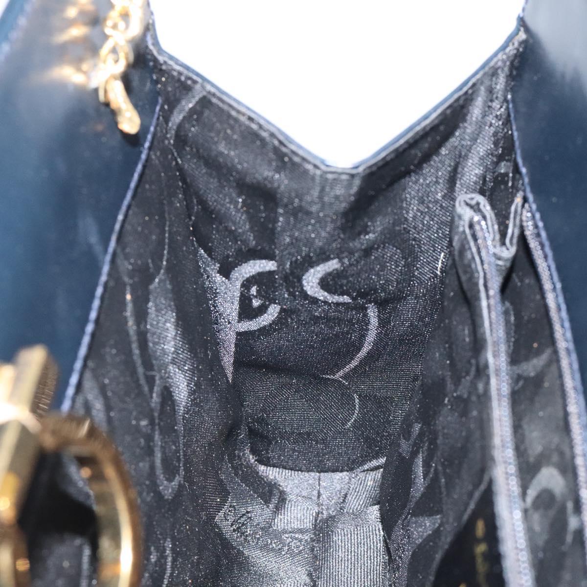 Salvatore Ferragamo Gancini Chain Shoulder Bag Leather Navy Gold Auth 121996