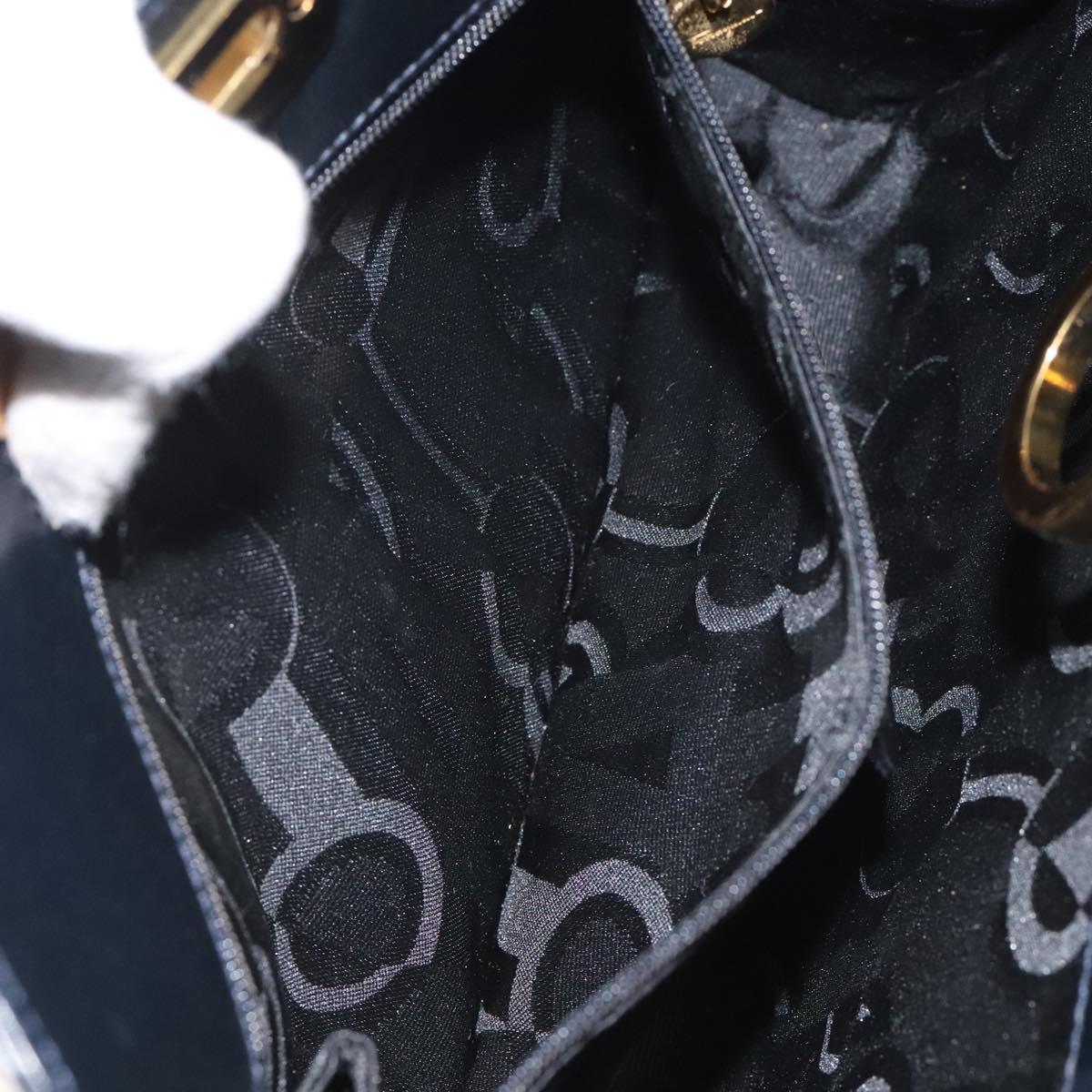 Salvatore Ferragamo Gancini Chain Shoulder Bag Leather Navy Gold Auth 121996