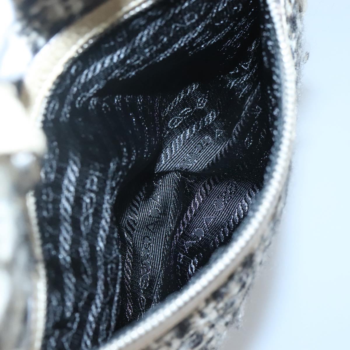 PRADA Hand Bag Tweed Leather Beige Auth 121997