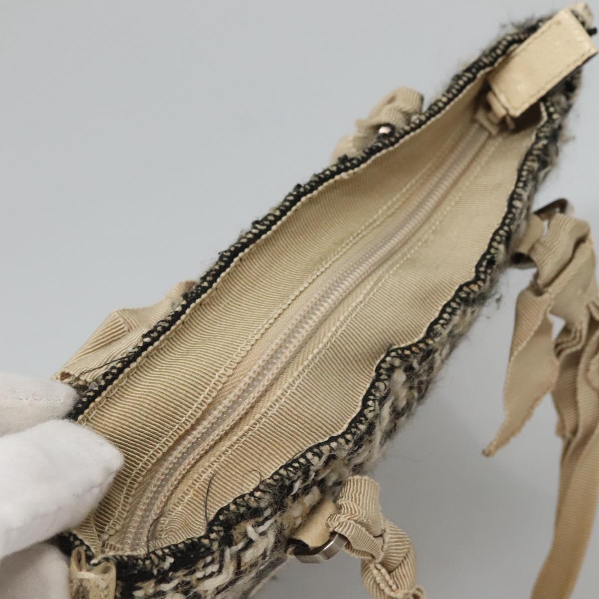 PRADA Hand Bag Tweed Leather Beige Auth 121997