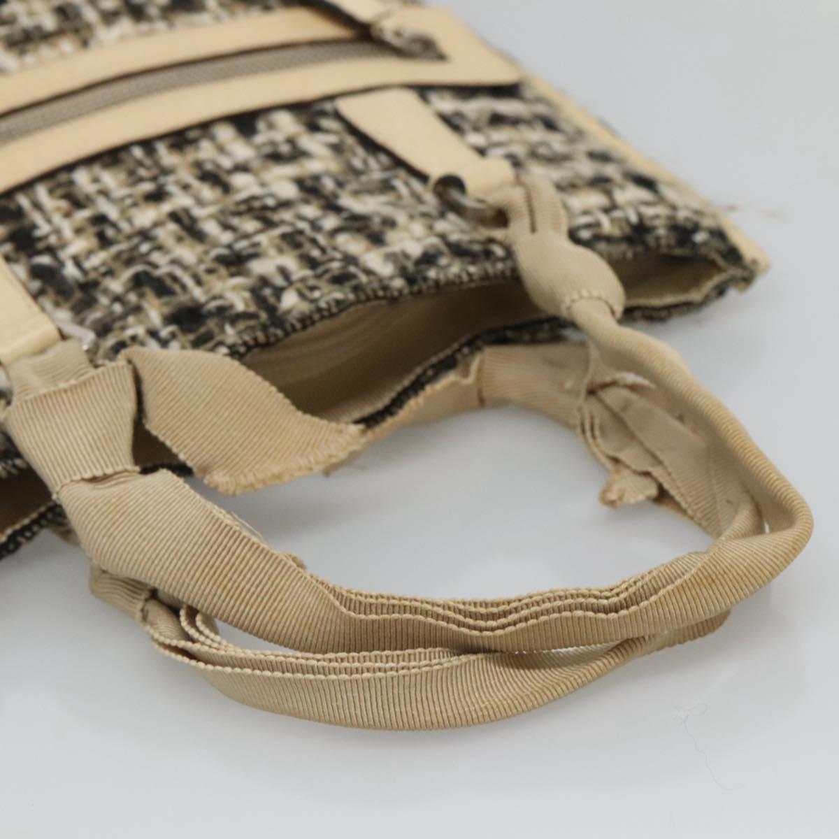 PRADA Hand Bag Tweed Leather Beige Auth 121997