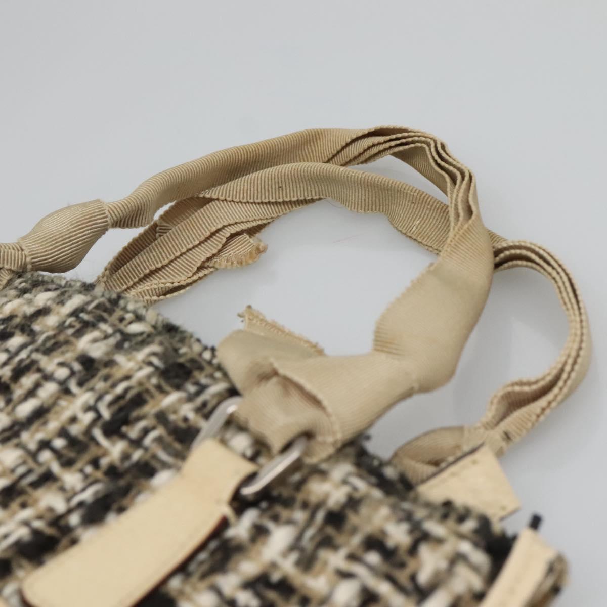 PRADA Hand Bag Tweed Leather Beige Auth 121997
