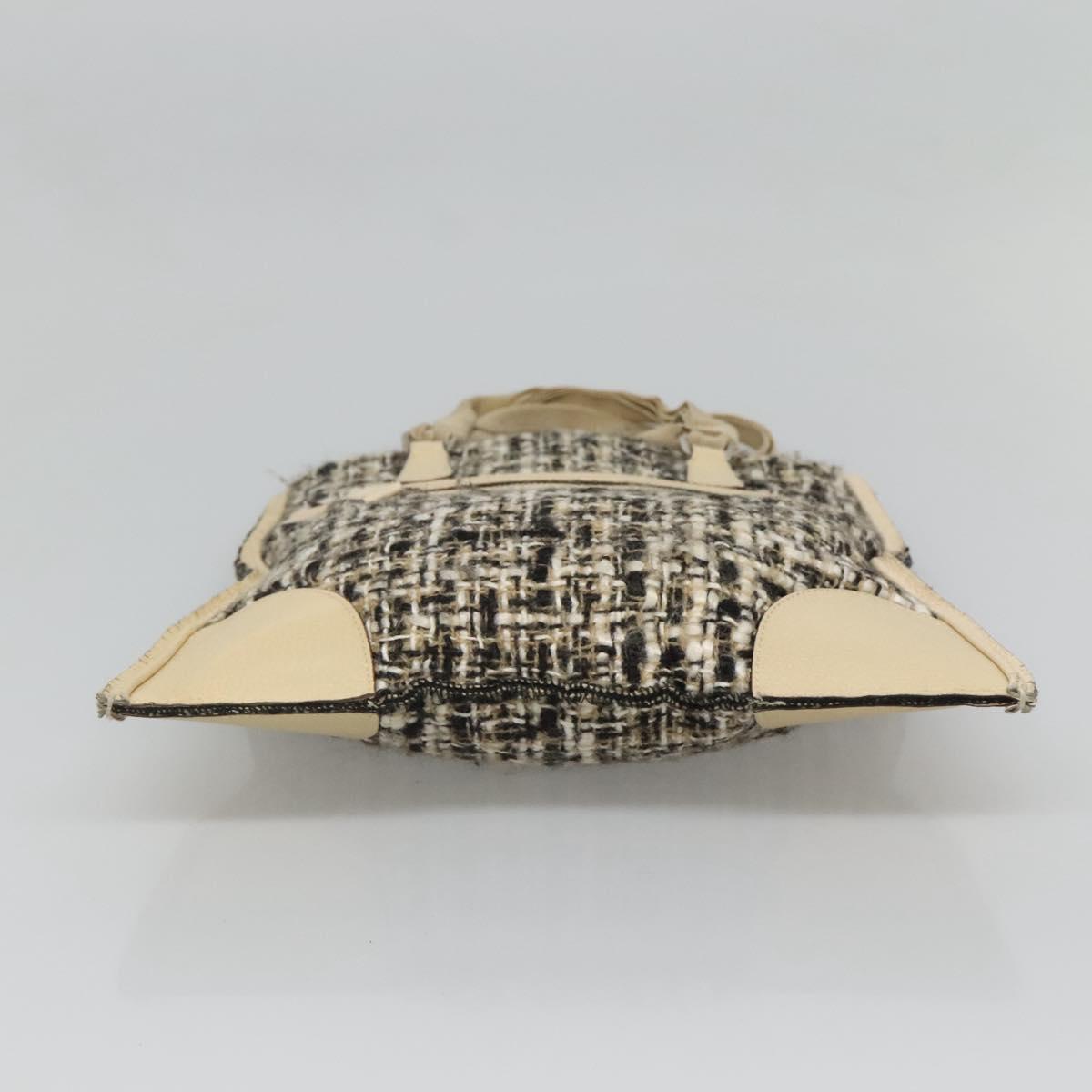 PRADA Hand Bag Tweed Leather Beige Auth 121997