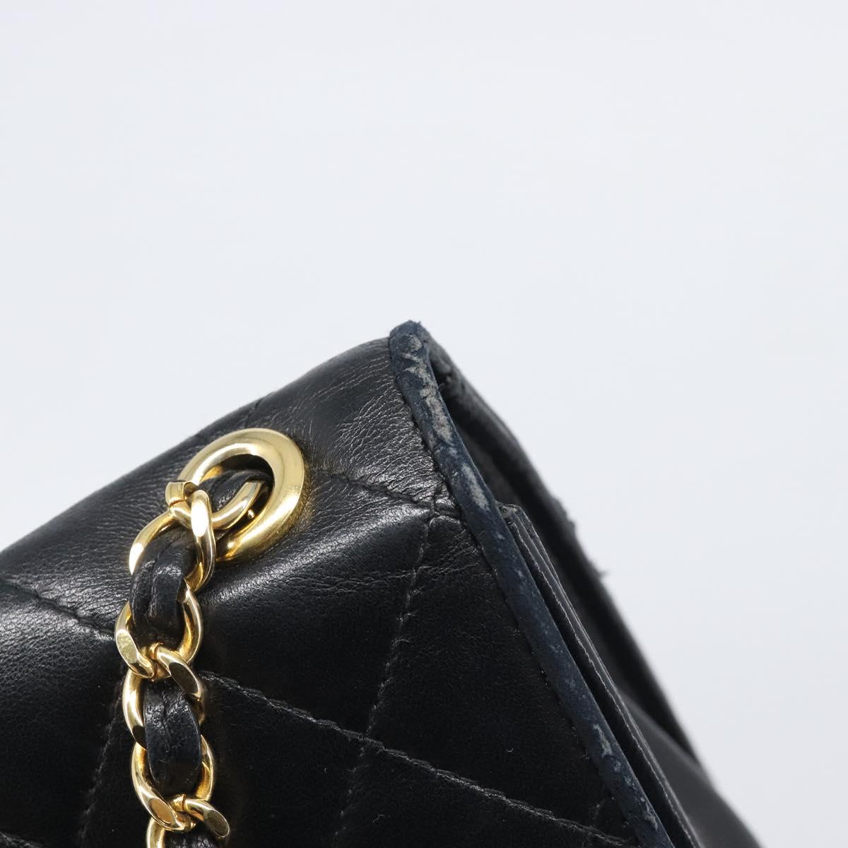CHANEL Matelasse COCO Mark Chain Bag Lamb Skin Black Gold CC Auth 122001