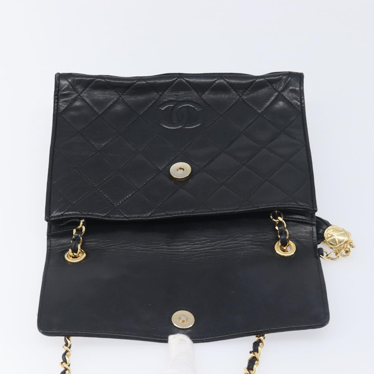 CHANEL Matelasse COCO Mark Chain Bag Lamb Skin Black Gold CC Auth 122001