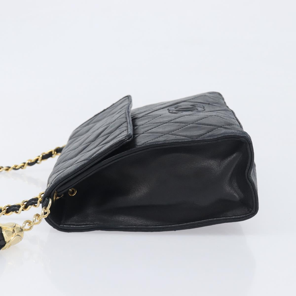 CHANEL Matelasse COCO Mark Chain Bag Lamb Skin Black Gold CC Auth 122001