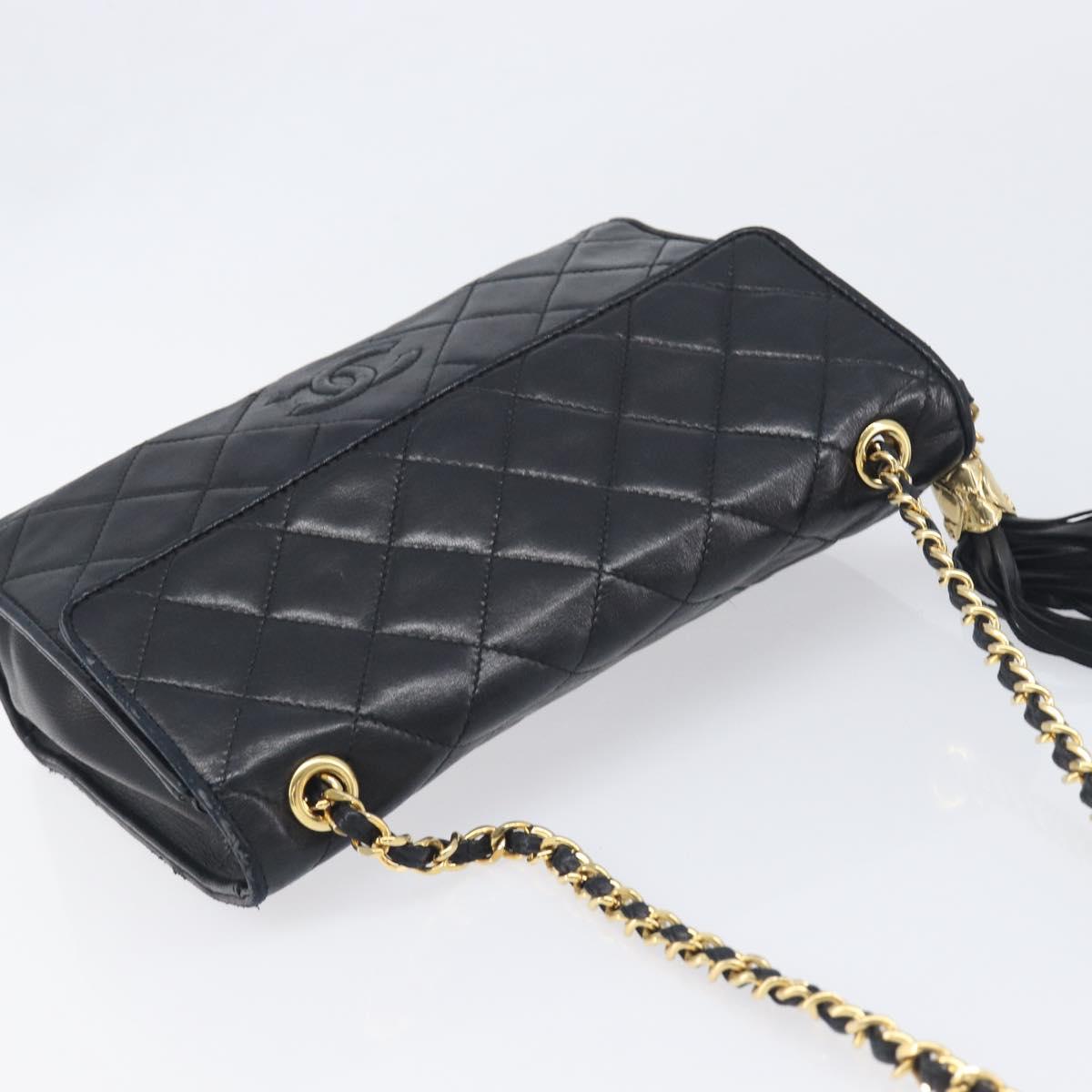 CHANEL Matelasse COCO Mark Chain Bag Lamb Skin Black Gold CC Auth 122001