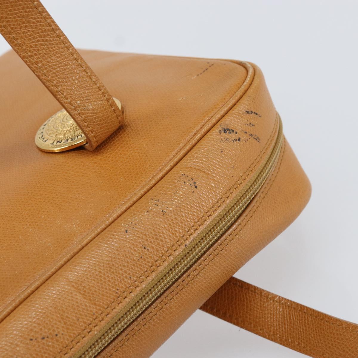 SAINT LAURENT Shoulder Bag Leather Brown Gold Auth 122006