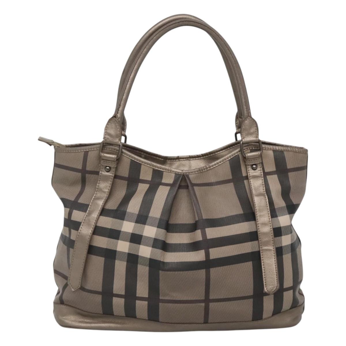 BURBERRY Nova Check Tote Bag PVC Gray Auth 122024