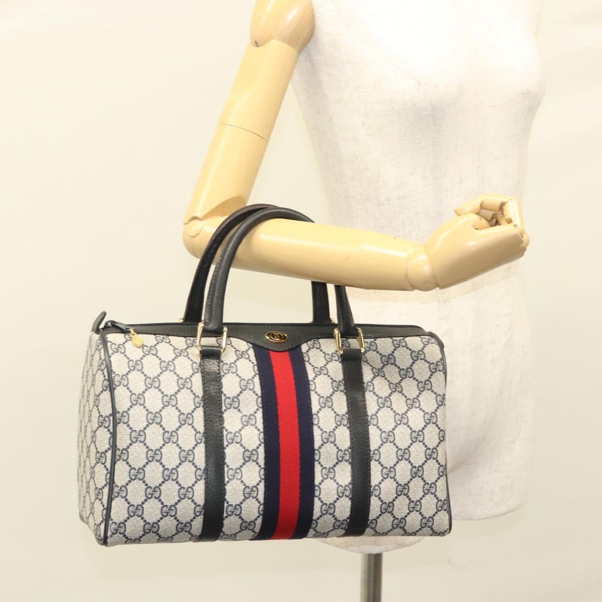 GUCCI GG Supreme Sherry Line Hand Bag PVC Navy Gold Red 378 012 3842 Auth 122029