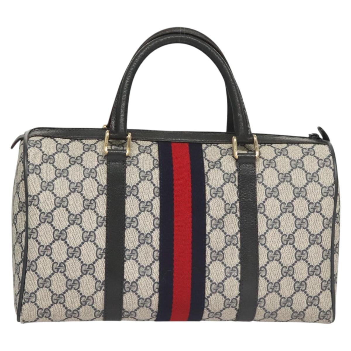 GUCCI GG Supreme Sherry Line Hand Bag PVC Navy Gold Red 378 012 3842 Auth 122029