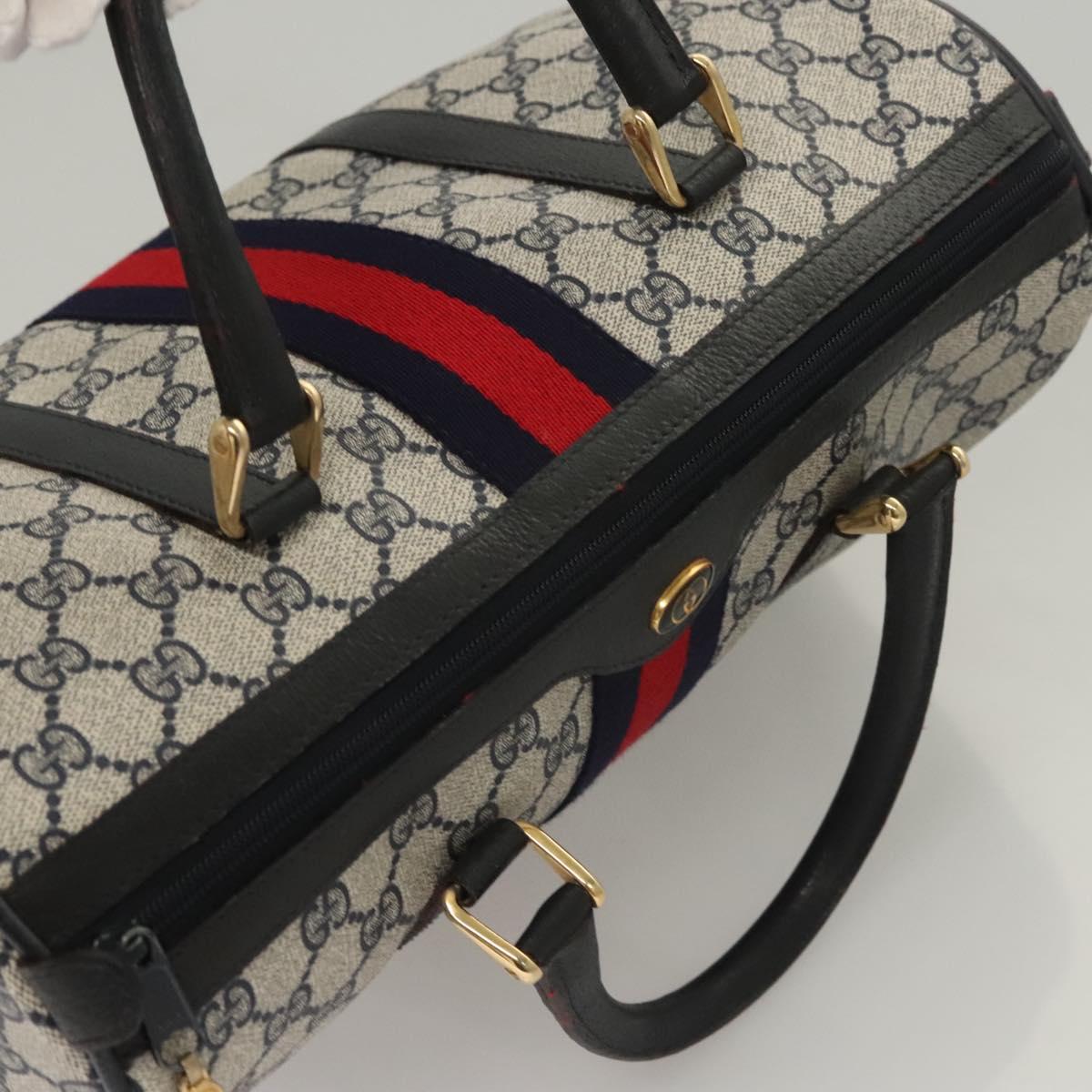 GUCCI GG Supreme Sherry Line Hand Bag PVC Navy Gold Red 378 012 3842 Auth 122029