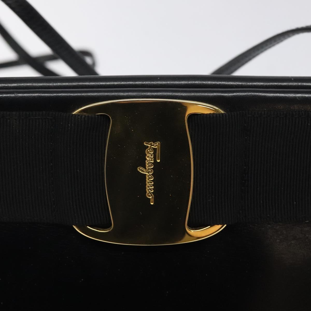 Salvatore Ferragamo Vala Shoulder Bag Leather Black Gold Auth 122037