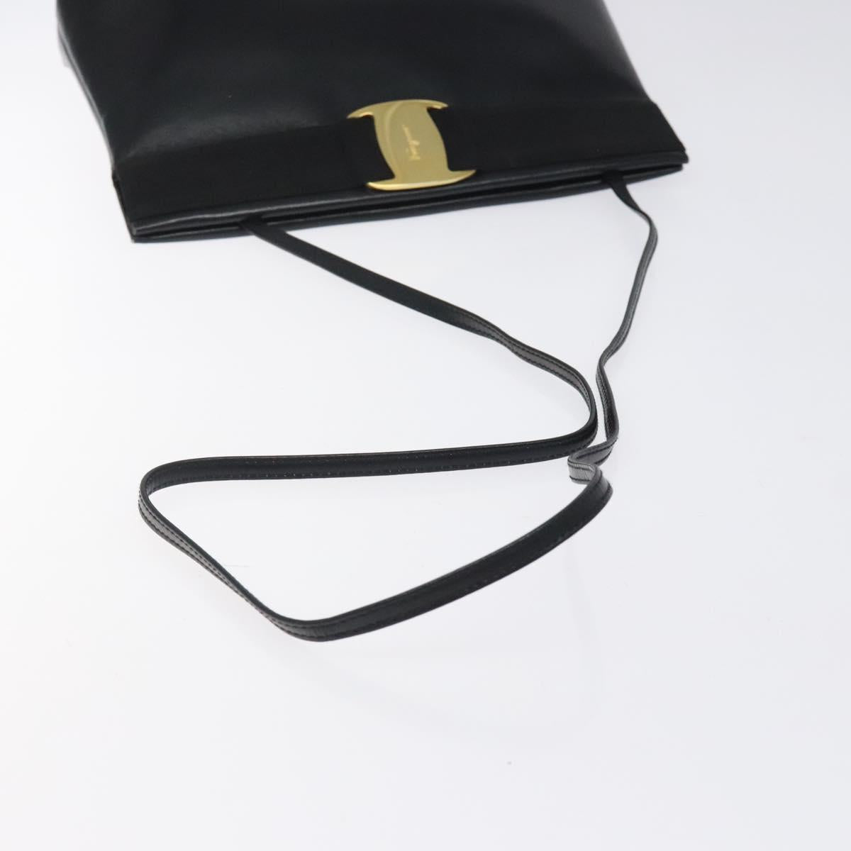 Salvatore Ferragamo Vala Shoulder Bag Leather Black Gold Auth 122037