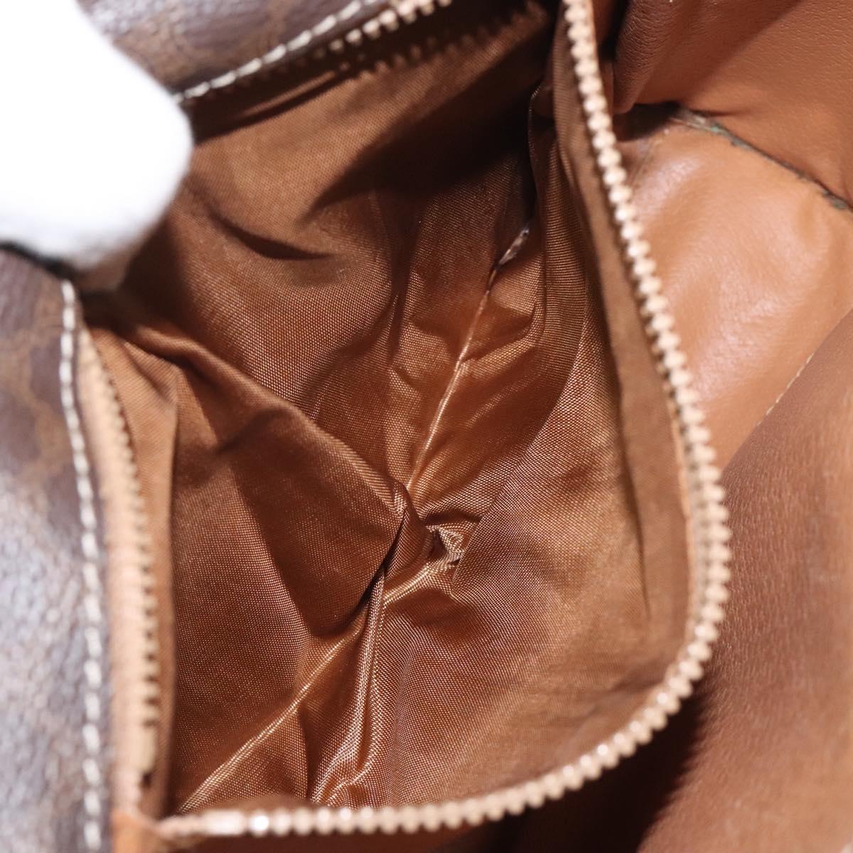 CELINE Macadam Canvas Circle Shoulder Bag PVC Leather Brown Gold Auth 122059