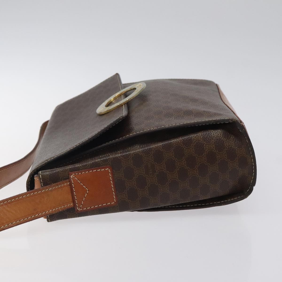 CELINE Macadam Canvas Circle Shoulder Bag PVC Leather Brown Gold Auth 122059