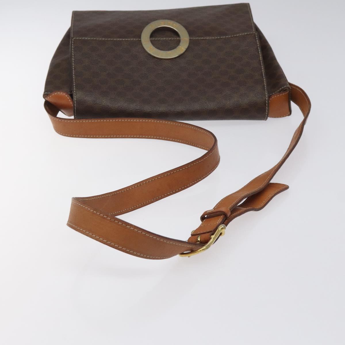 CELINE Macadam Canvas Circle Shoulder Bag PVC Leather Brown Gold Auth 122059