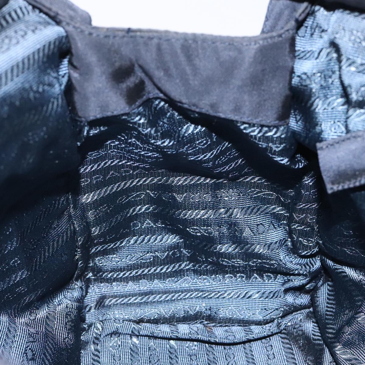 PRADA Chain Hand Bag Nylon Navy Gold Auth 122095