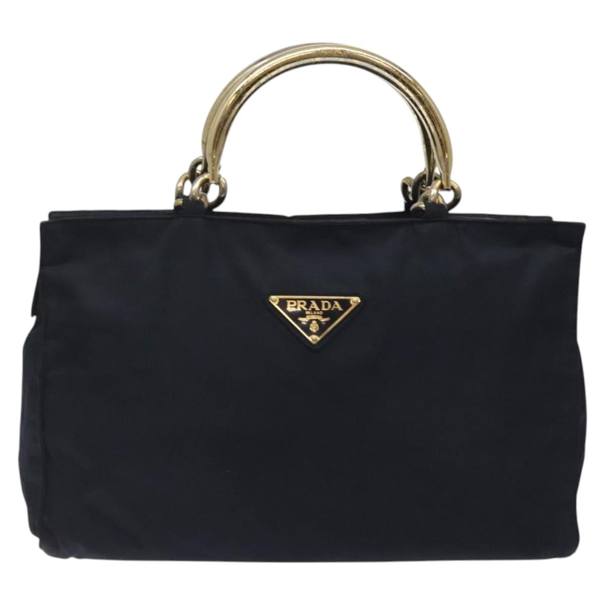 PRADA Chain Hand Bag Nylon Navy Gold Auth 122095