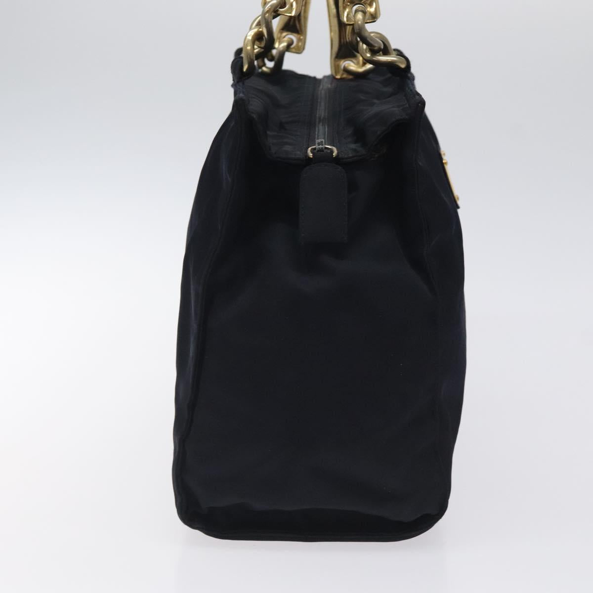 PRADA Chain Hand Bag Nylon Navy Gold Auth 122095