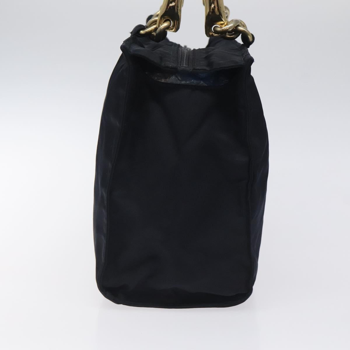 PRADA Chain Hand Bag Nylon Navy Gold Auth 122095