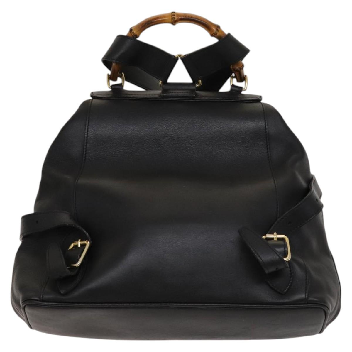 GUCCI Bamboo Backpack Leather Black Gold 003 2058 0016 Auth 122099