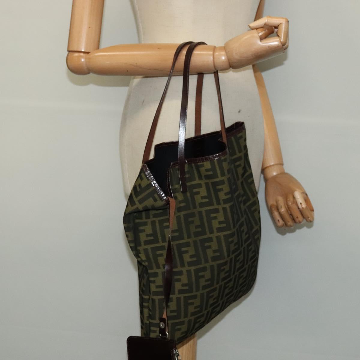 FENDI Zucca Canvas Tote Bag Black Brown Auth 122111