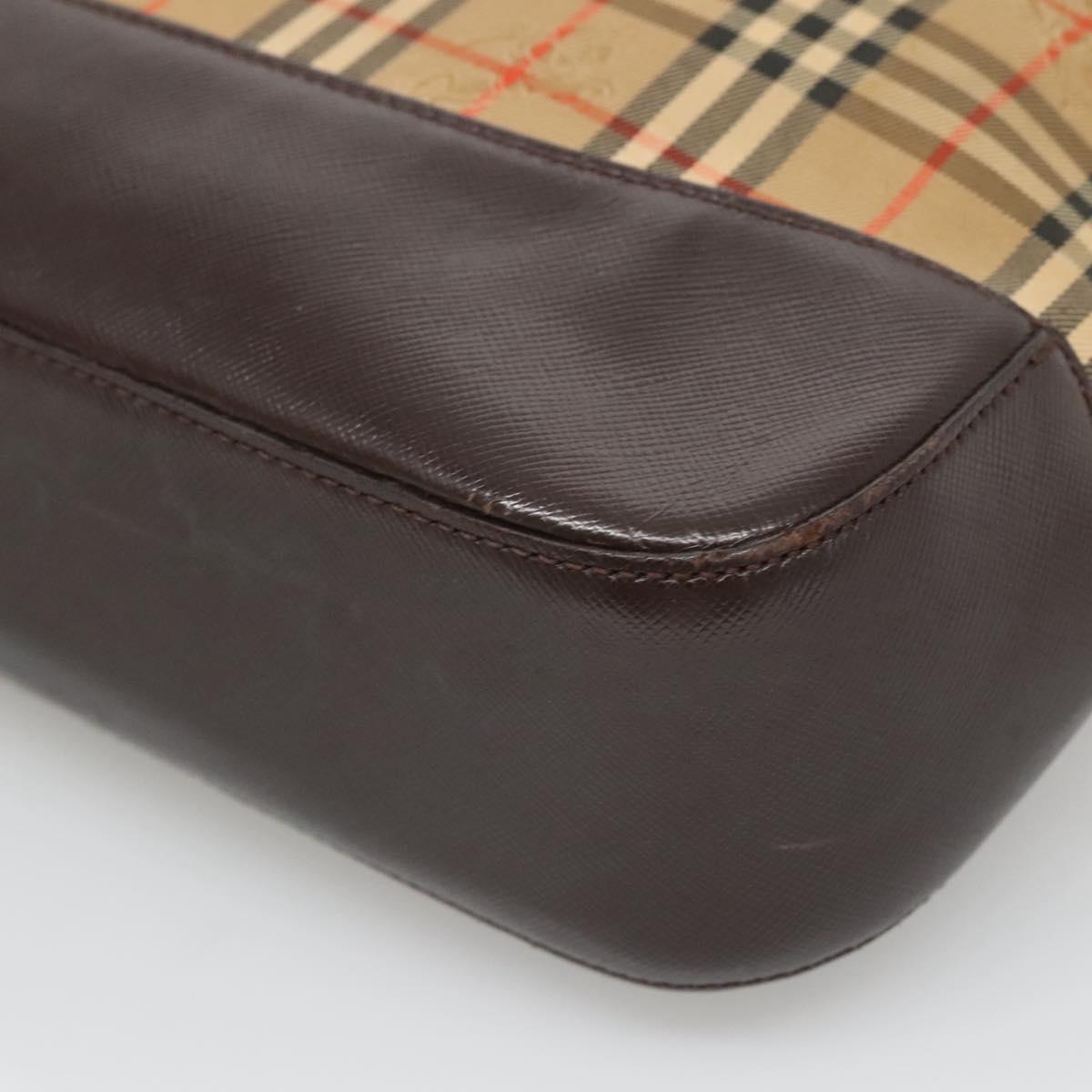 BURBERRY Nova Check Tote Bag Canvas Leather Beige Gold Auth 122113