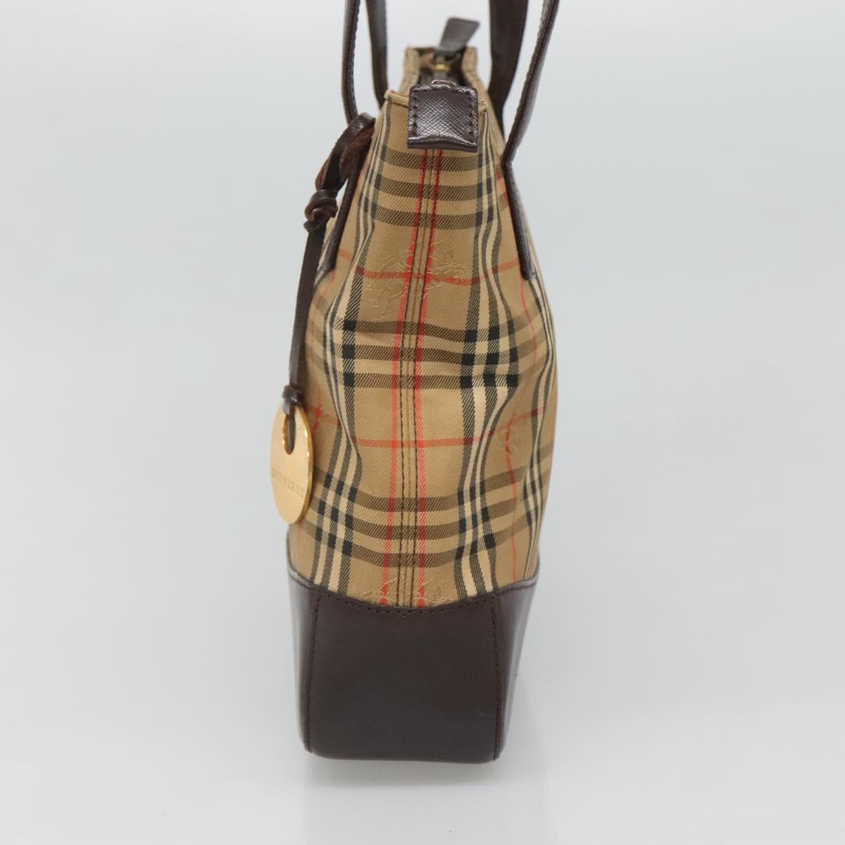 BURBERRY Nova Check Tote Bag Canvas Leather Beige Gold Auth 122113