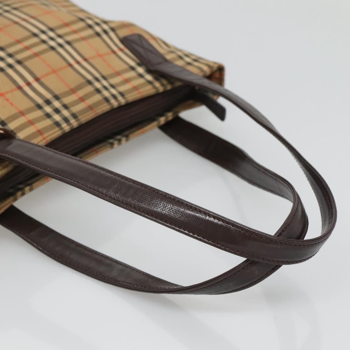 BURBERRY Nova Check Tote Bag Canvas Leather Beige Gold Auth 122113