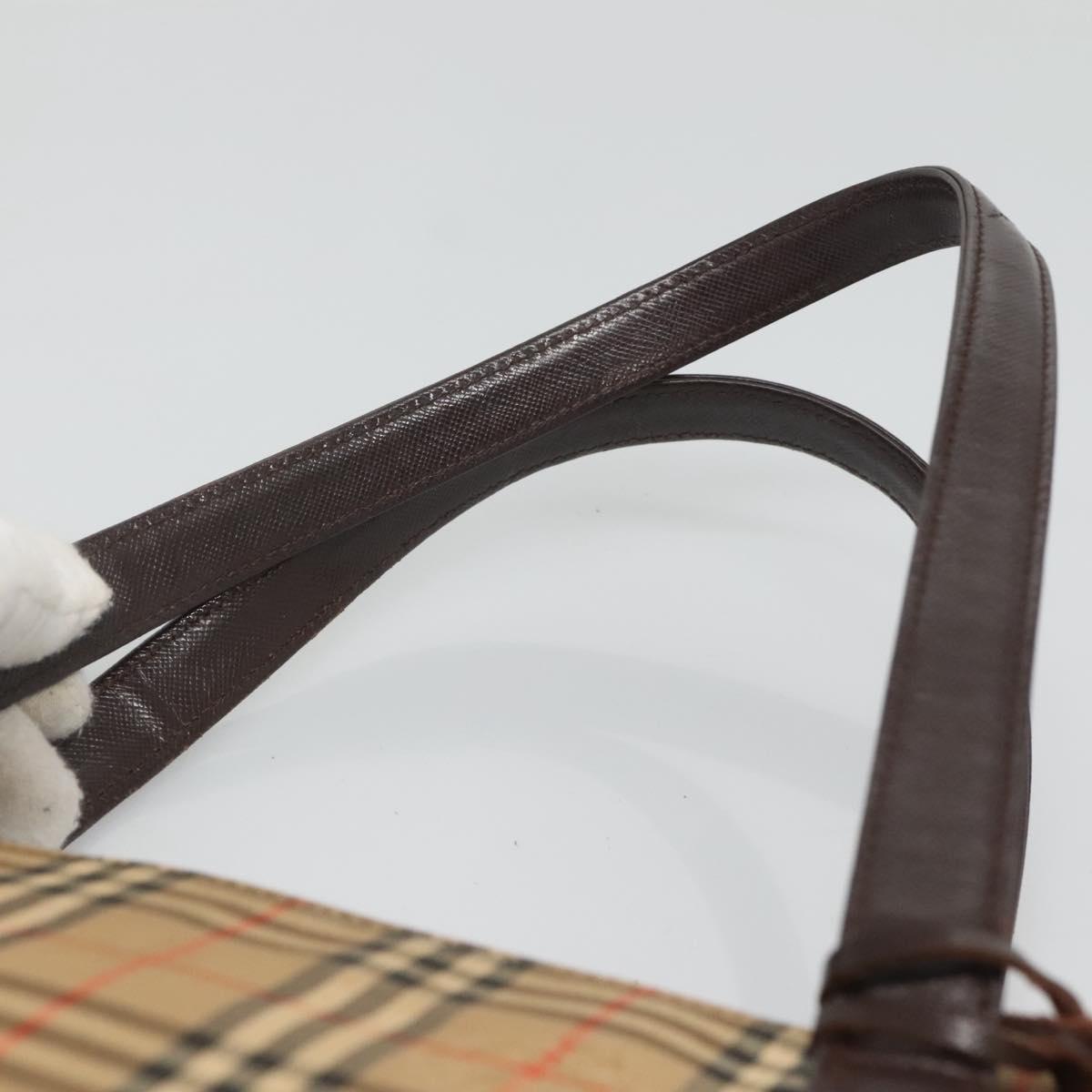 BURBERRY Nova Check Tote Bag Canvas Leather Beige Gold Auth 122113