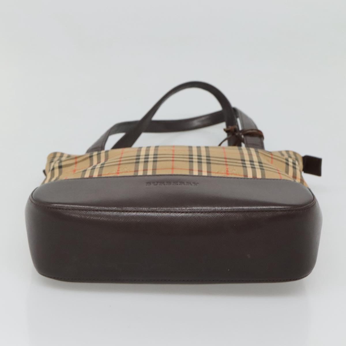 BURBERRY Nova Check Tote Bag Canvas Leather Beige Gold Auth 122113