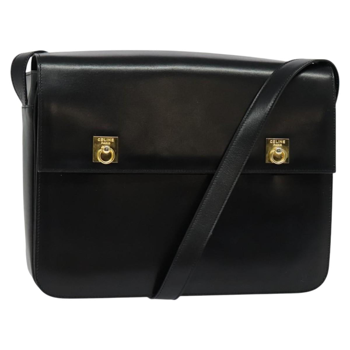 CELINE Shoulder Bag Leather Black Gold Auth 122122