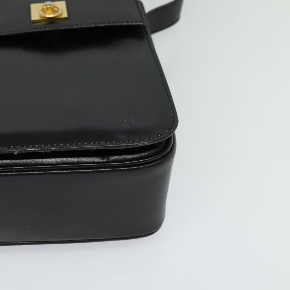CELINE Shoulder Bag Leather Black Gold Auth 122122