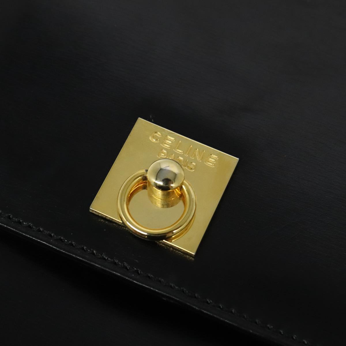 CELINE Shoulder Bag Leather Black Gold Auth 122122