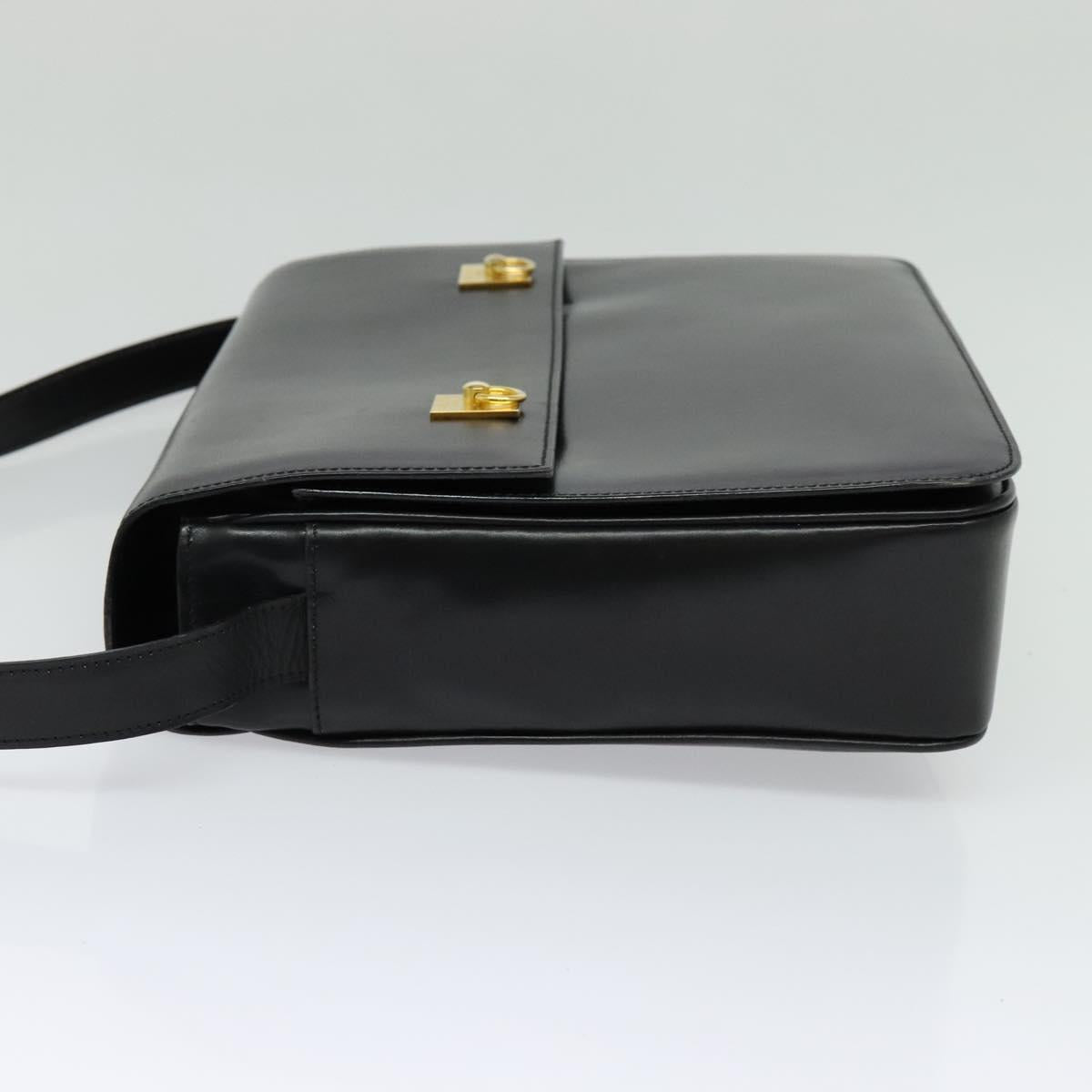 CELINE Shoulder Bag Leather Black Gold Auth 122122