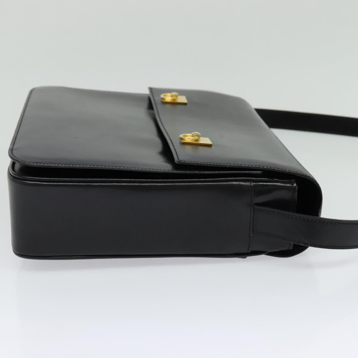 CELINE Shoulder Bag Leather Black Gold Auth 122122