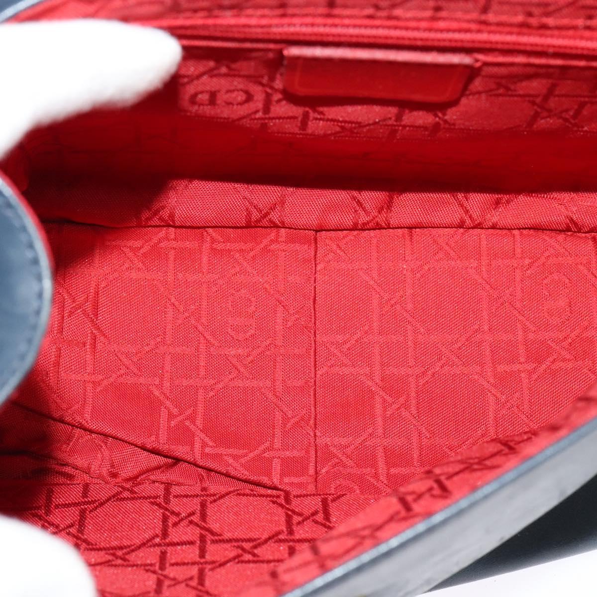 Christian Dior Shoulder Bag Leather Navy Gold Auth 122124