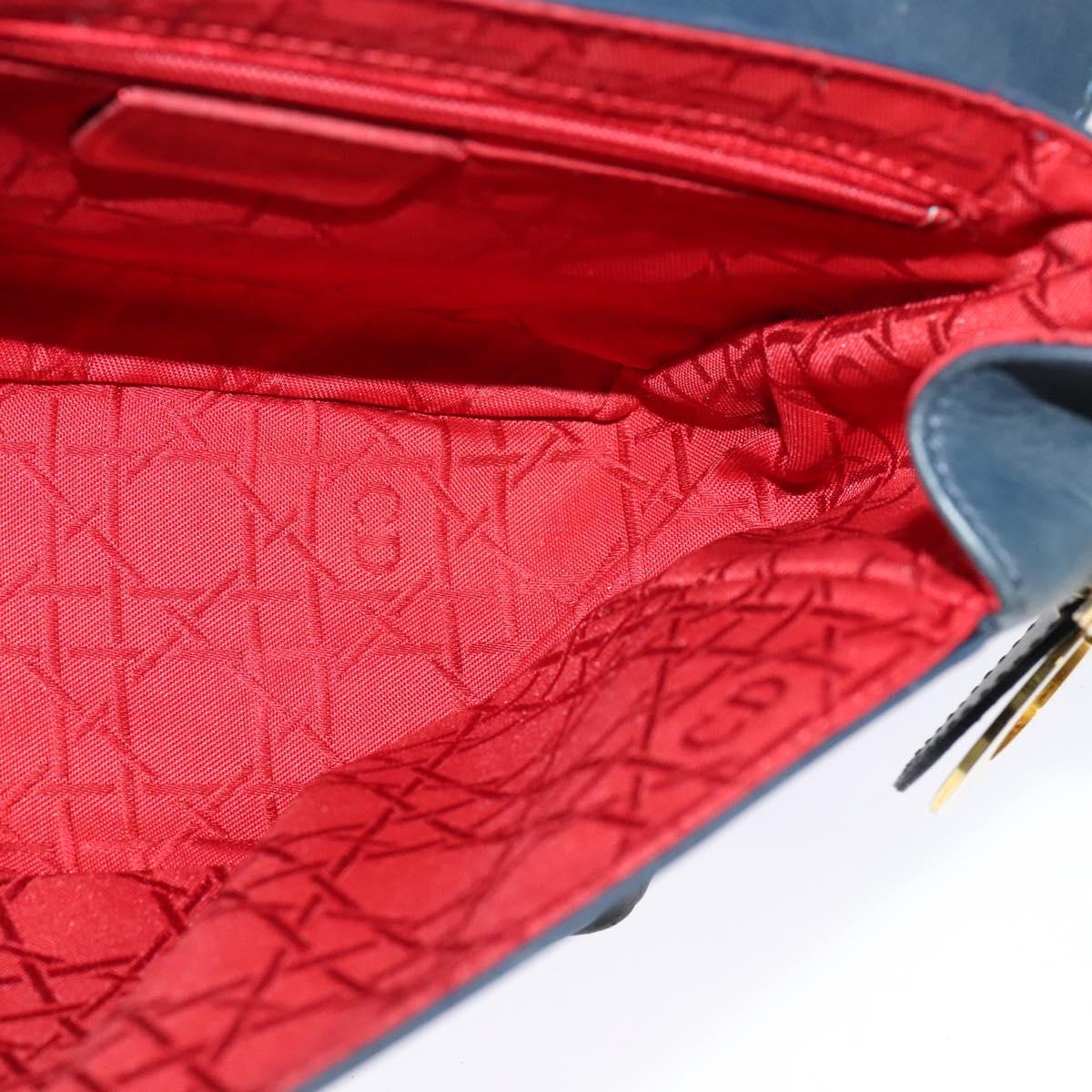 Christian Dior Shoulder Bag Leather Navy Gold Auth 122124