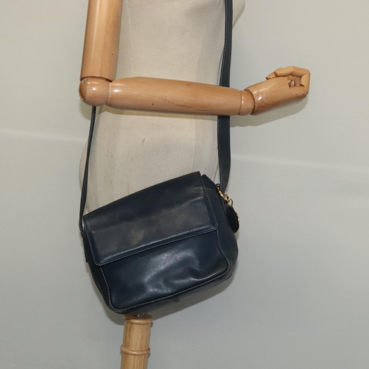 Christian Dior Shoulder Bag Leather Navy Gold Auth 122124