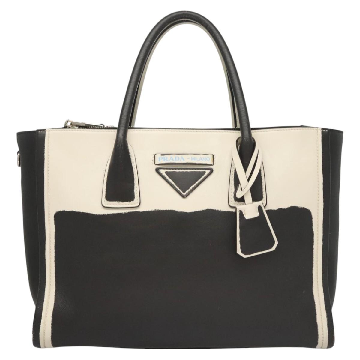 PRADA Hand Bag Leather Black White Auth 122125