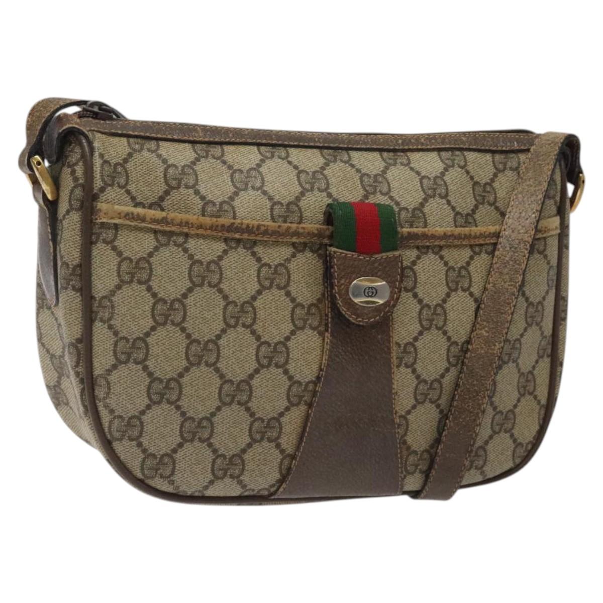 GUCCI GG Supreme Web Sherry Line Shoulder Bag PVC Beige 89 02 032 Auth 122136