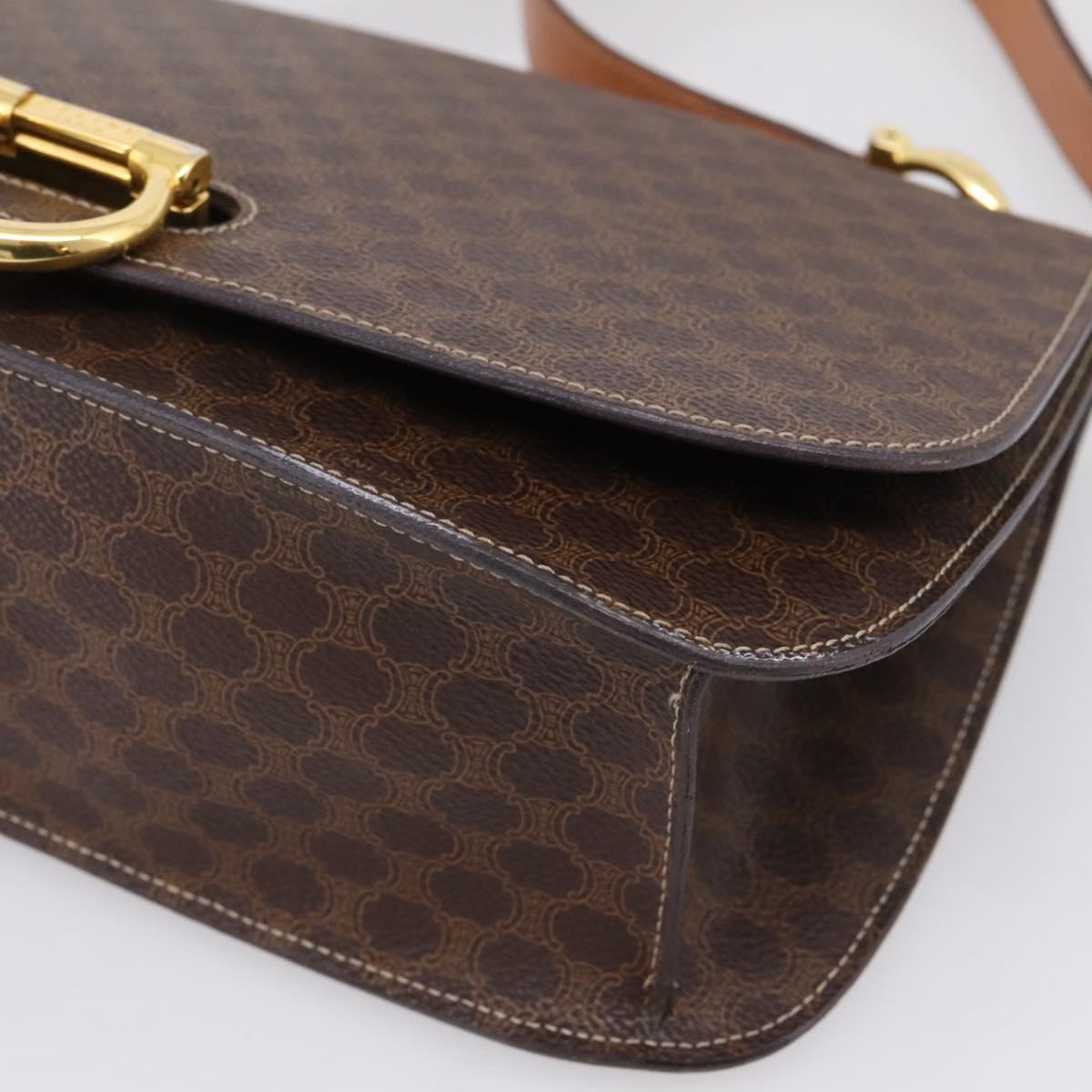CELINE Macadam Canvas Shoulder Bag PVC Leather Brown Gold Auth 122137