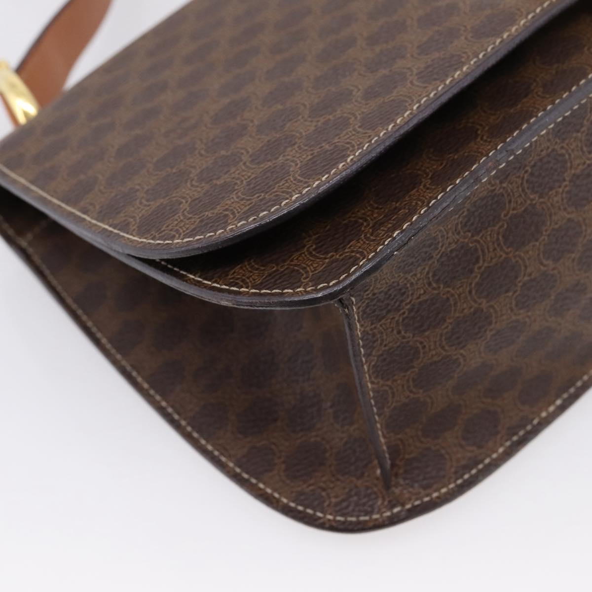 CELINE Macadam Canvas Shoulder Bag PVC Leather Brown Gold Auth 122137